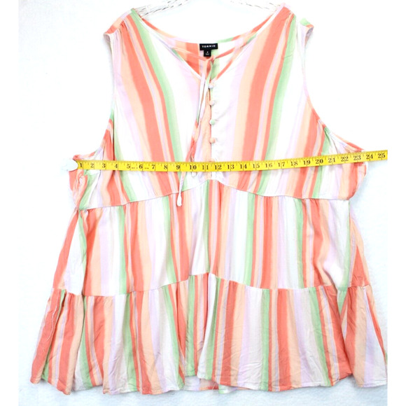 Torrid Babydoll Tunic Top Women 4X Sleeveless Tiered Stripe Peach Pastel Colors - Picture 4 of 10